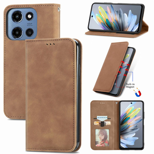 Moto G 2025 Retro Skin Feel Magnetic Flip Leather Phone Case - Brown